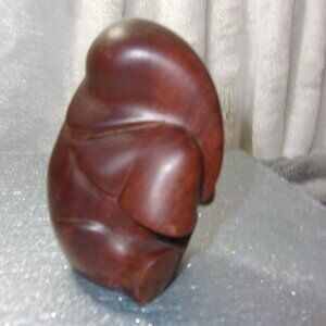 H-280 HAND CARVED WOODEN SITTING ELEPHANT FIGURE